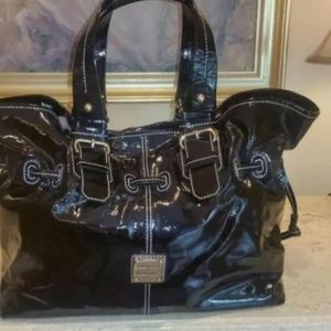DOONEY & BOURKE Chiara TOTE Black PATENT LEATHER Drawstring Purse!